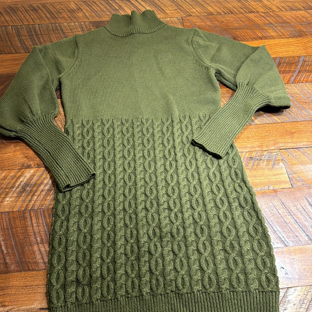 Fresh Perspective Olive Green Knit Turtleneck Sweater Dress - Picture 3 of 9